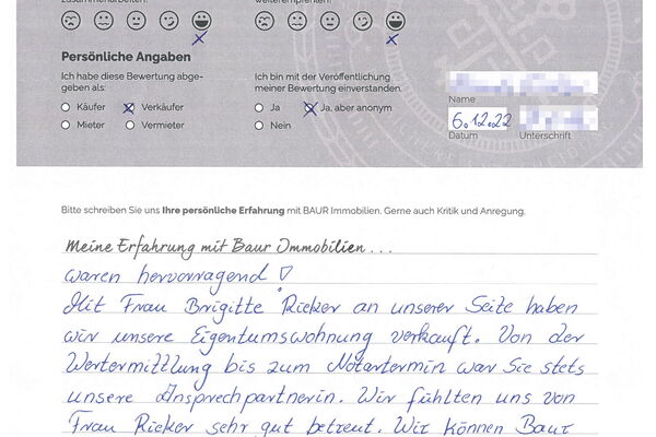 Bewertung von Frau F.