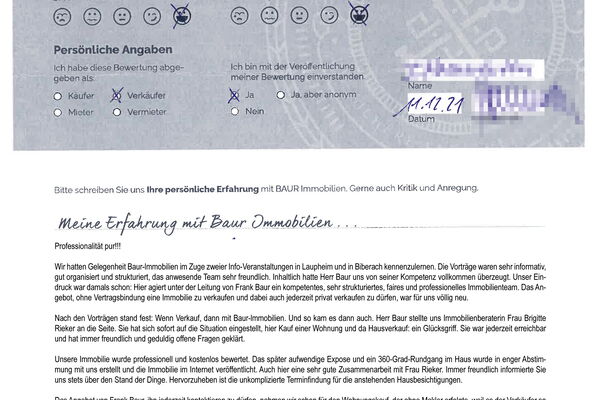 Bewertung von Eheleute N.